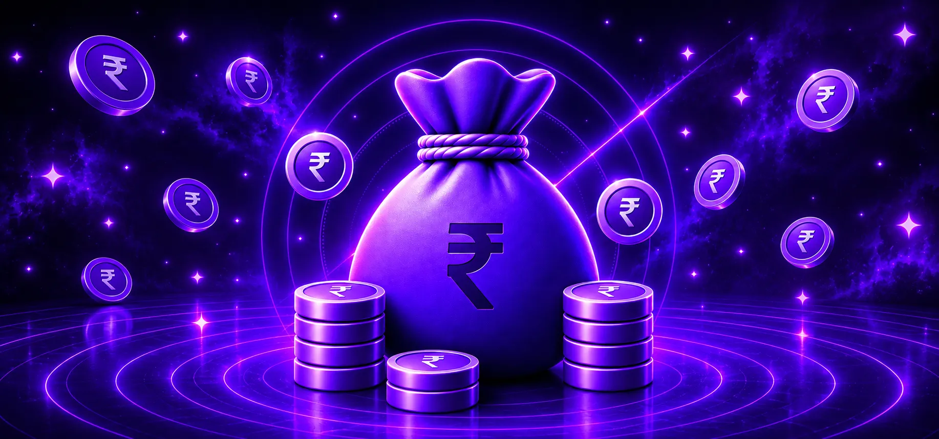 A stack of gold coins beside a glowing digital loan document, representing MoneyDosti's loan comparison marketplace